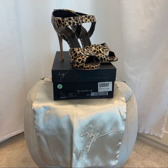 Giuseppe Zanotti Leopard cheetah animal print patent high heel sandals Sz 38.5 - Picture 11 of 13